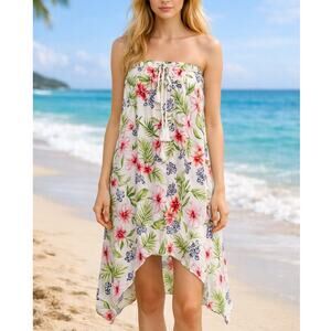 NWT Raviya Tropical Cover-Up Dress Strapless High Low Floral Size L